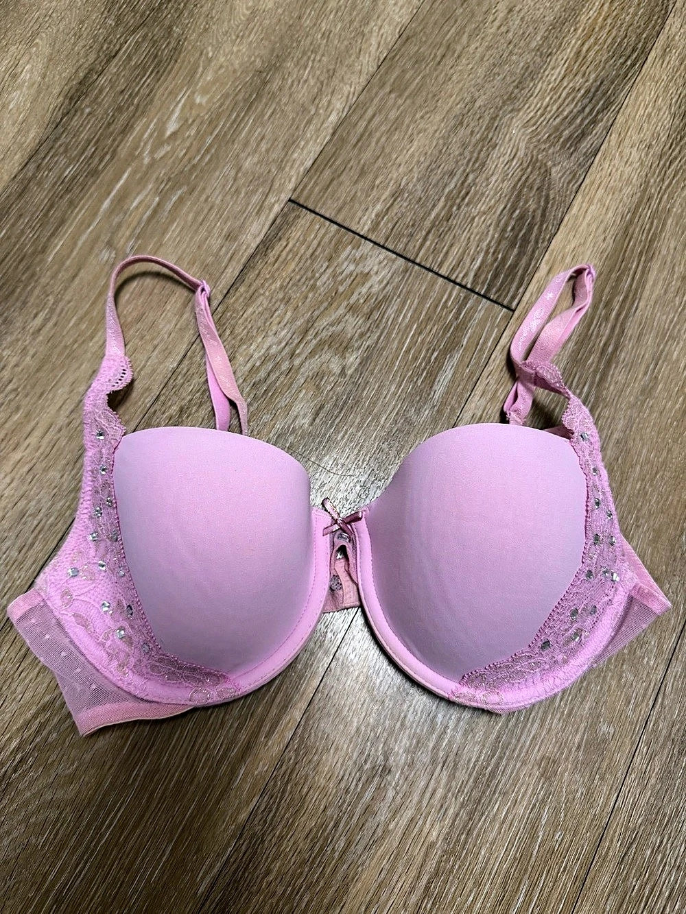Victoria's Secret Angels Very Sexy rhinestone polka Dot Push-Up Bra Pink 36B
